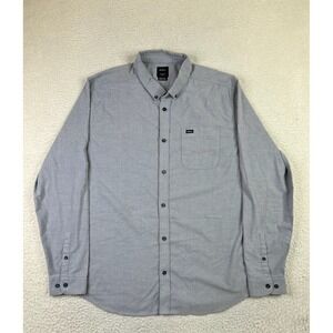 RVCA Shirt Mens XL Gray Slim Fit Button Up Long Sleeve Pocket M551VRTD Casual
